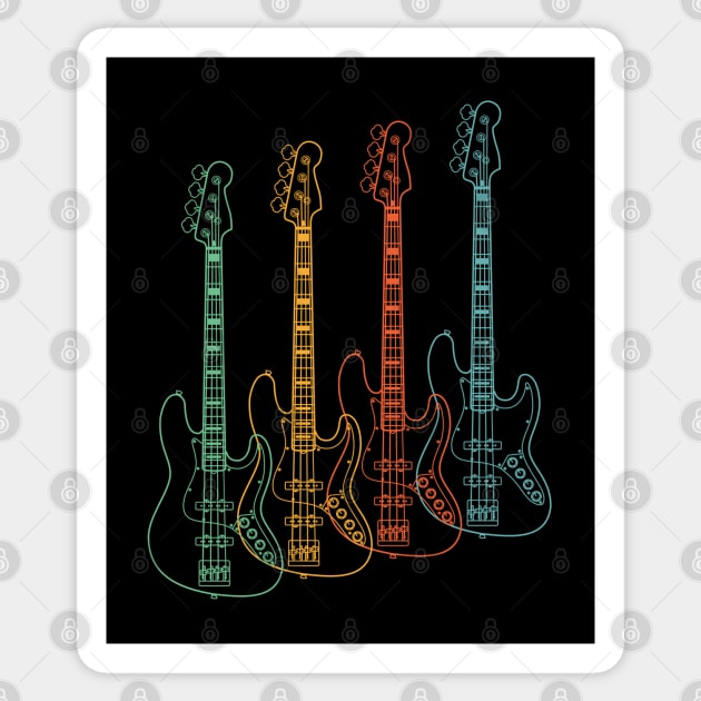 Four J-Style Bass Guitar Outlines Retro Color Sticker by nightsworthy